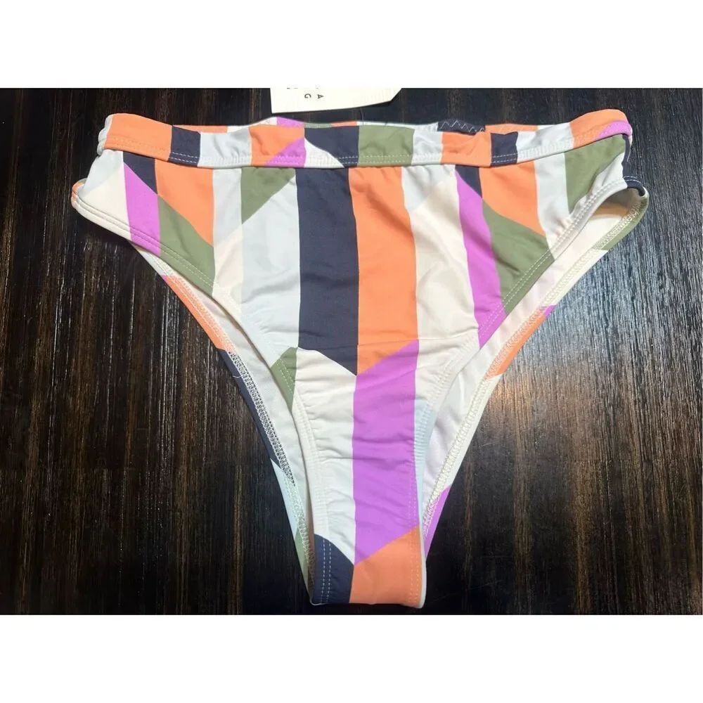 Billabong NWT size L slow roller rise bikini bottoms - multicolor stripes - swim